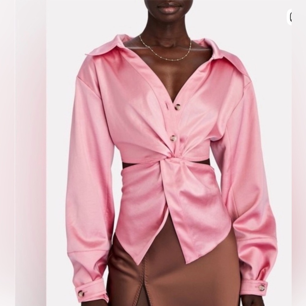 Nanushka Pink Rasha Twist Front Cutout
Satin Blouse, Size S